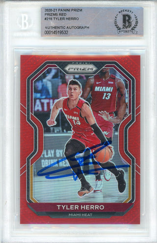 Tyler Herro Autographed 2020-21 Panini Prizm Red Prizm Card #218 (BGS)