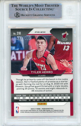 Tyler Herro Autographed 2020-21 Panini Prizm Red Prizm Card #218 (BGS)