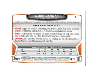 Manny Machado 2013 Topps Bowman Rookie #4 Card