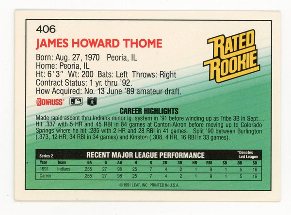 Jim Thome 1991 Leaf Donruss Rookie #406 Card