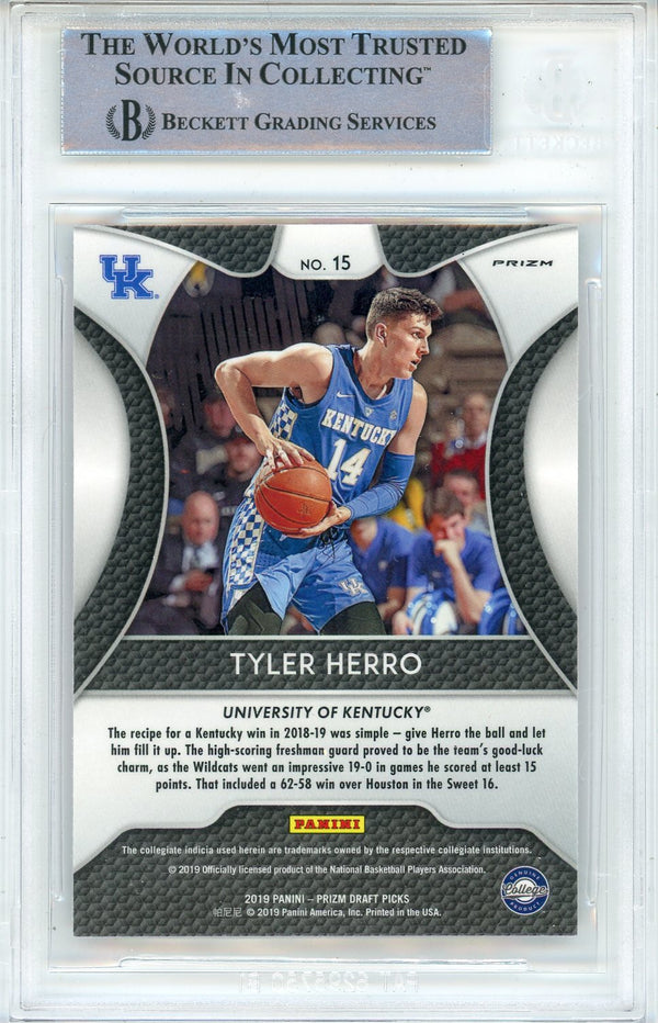 Tyler Herro Autographed 2019-20 Panini Prizm Draft Picks Pink Pulsar Prizm Rookie Card #15 (BGS)