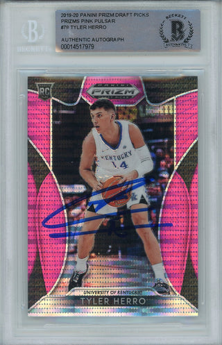 Tyler Herro Autographed 2019-20 Panini Prizm Draft Picks Pink Pulsar Prizm Rookie Card #79 (BGS)