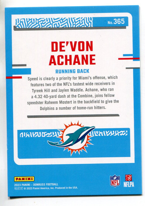 De'Von Achane 2023 Panini Donruss Purple Foil Rated Rookie Card #365