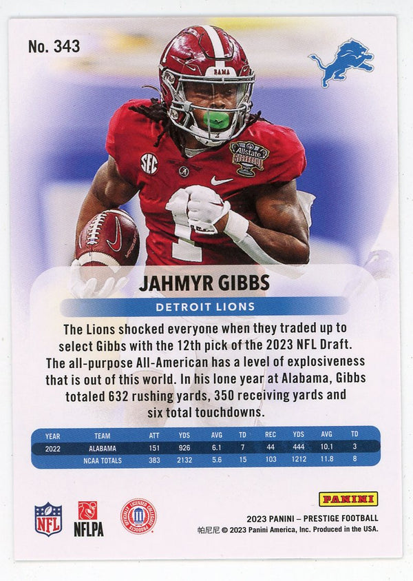 Jahmyr Gibbs 2023 Panini Prestige Rookie Card #343