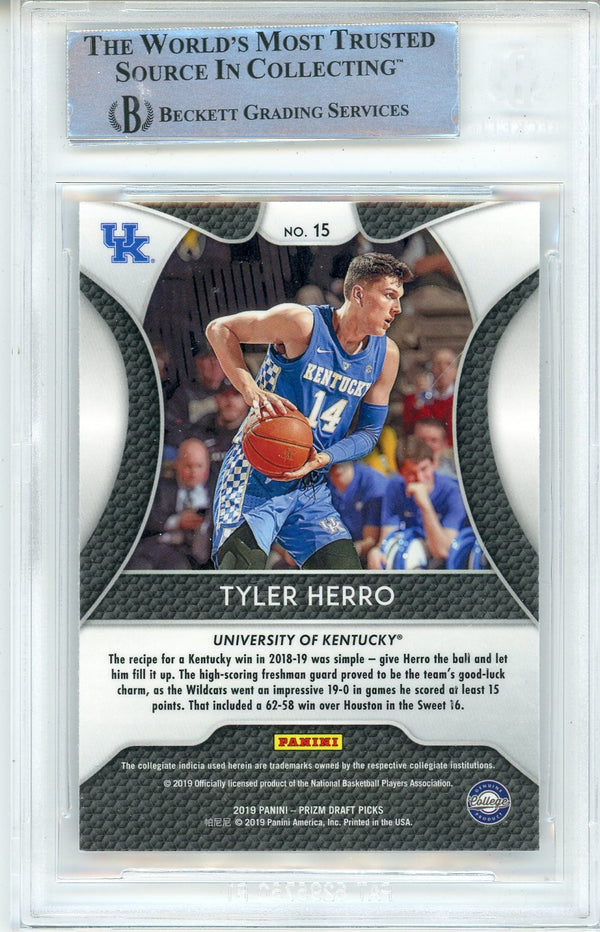 Tyler Herro Autographed 2019-20 Panini Prizm Draft Picks Rookie Card #15 (BGS)