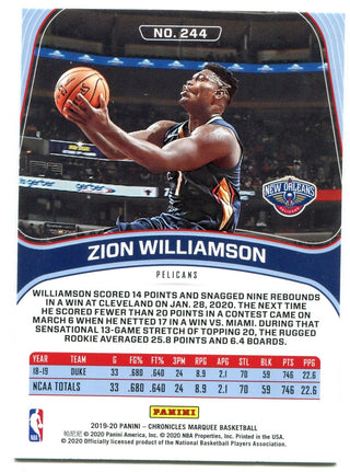 Zion Williamson Panini Chronicles Marquee 2020