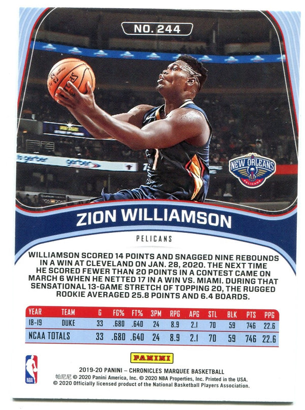 Zion Williamson Panini Chronicles Marquee 2020