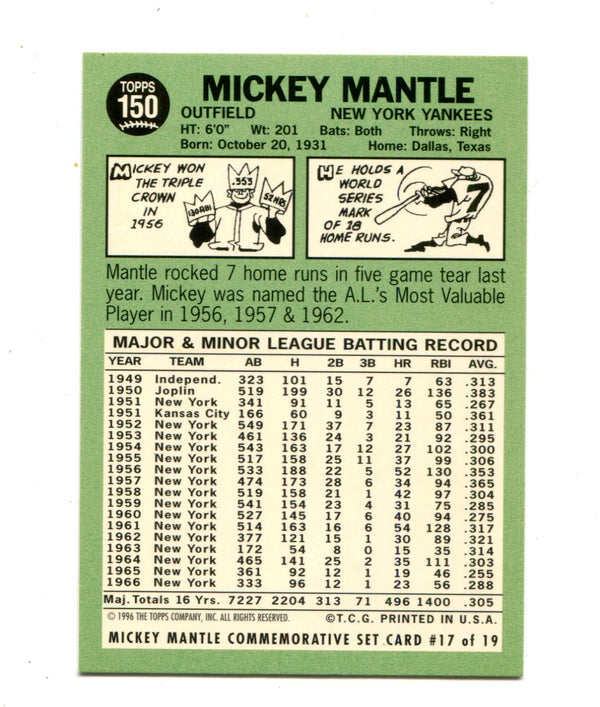 Mickey Mantle 1996 Topps Commemorative Set #150 Card