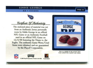 Eddie George 2002 Panini Playoff Piece of the Game Game Used Football Card