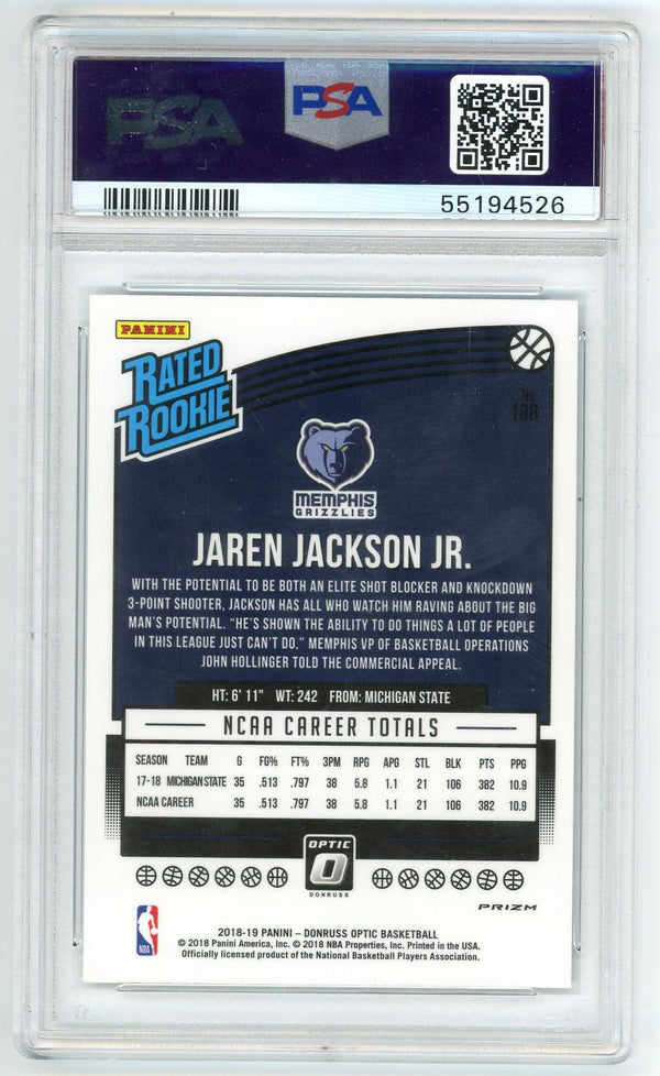 Jaren Jackson Jr. 2018-19 Panini Donruss Optic Rated Rookie Card #188 PSA MT 10