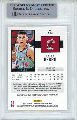 Tyler Herro Autographed 2019-20 Panini Chronicles Score Rookie Card #603 (BGS)