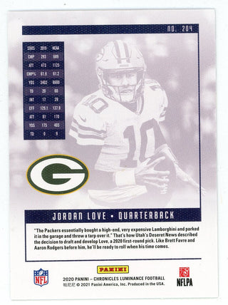 Jordan Love 2020 Panini Pink Chronicles Luminance Rookie Card #204