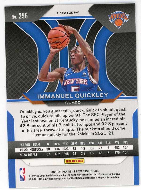 Immanuel Quickley 2020-21 Green Panini Prizm #296 RC