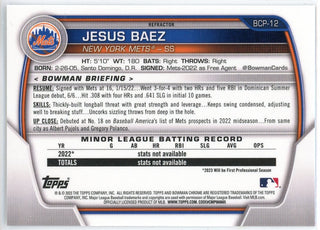 Jesus Baez 2023 Bowman Chrome 1st Bowman Lunar Glow Refractor Card #BCP-12