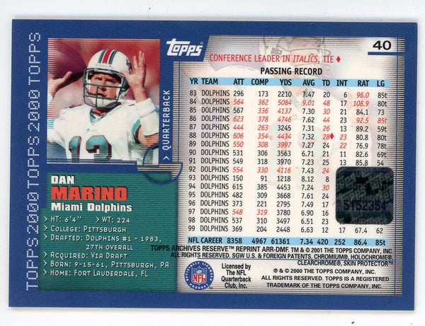 Dan Marino 2001 Topps Archives Reserve Game Worn Relic #40