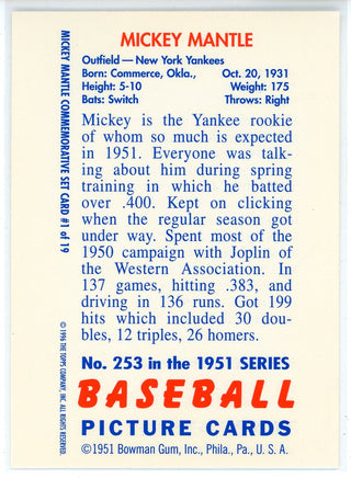 Mickey Mantle 1996 Topps Mickey Mantle Commemorative Set Card #1