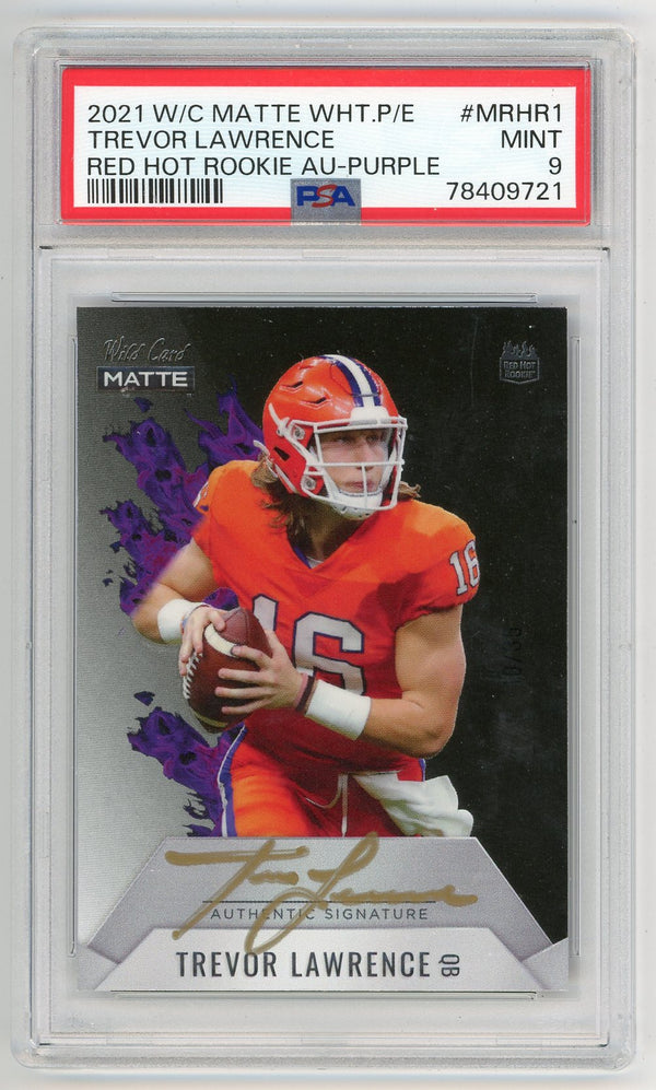 Trevor Lawrence 2021 Wild Card Matte Red Hot Rookie Au-Purple #MRHR1 PSA 9