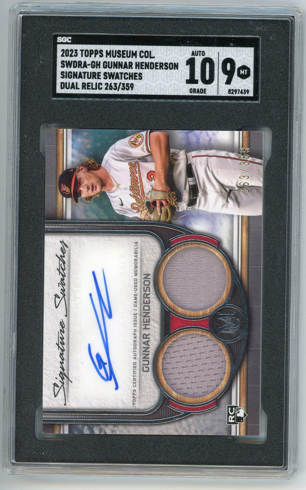 Gunnar Henderson 2023 Topps Museum Signature Swatches Dual Relic #SWDRA-GH SGC 9 Auto 10