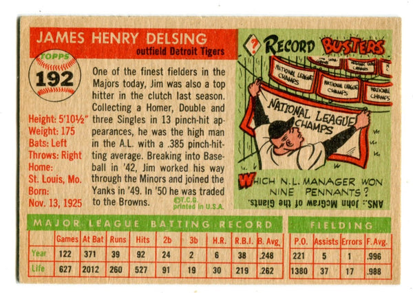 Jim Delsing 1955 Topps #192 Card