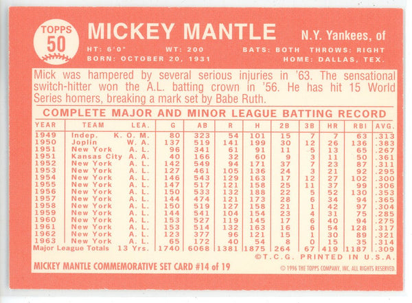 Mickey Mantle 1996 Topps Mickey Mantle Commemorative Set Card #14