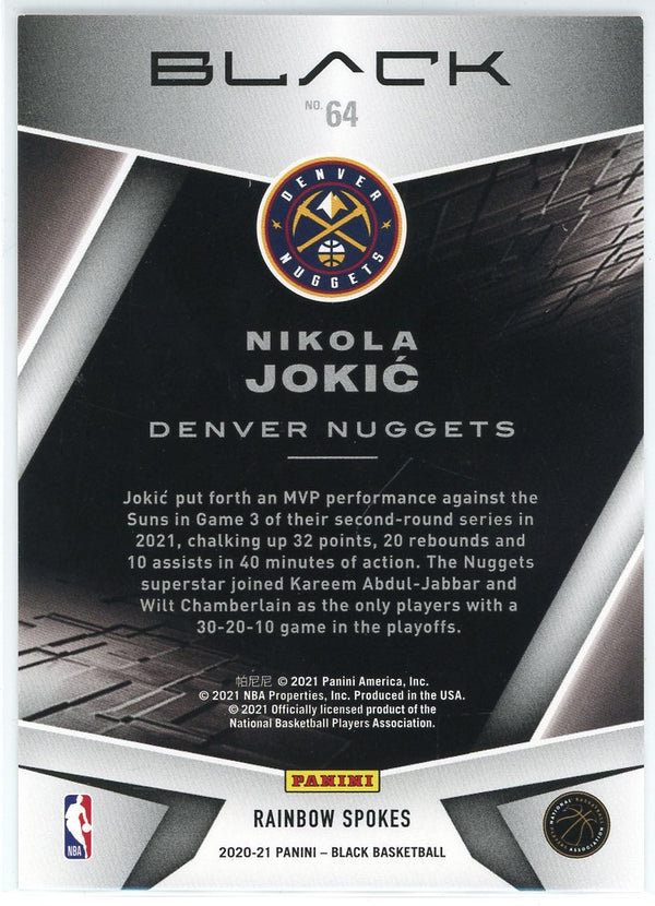 Nikola Jokic 2020-21 Panini Black Rainbow Spokes Card #64