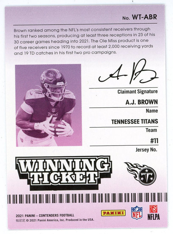 AJ Brown 2021 Panini Contenders Winning Ticket #WT-ABR