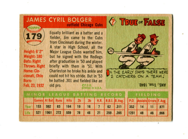 Jim Bolger 1955 Topps #179 Card