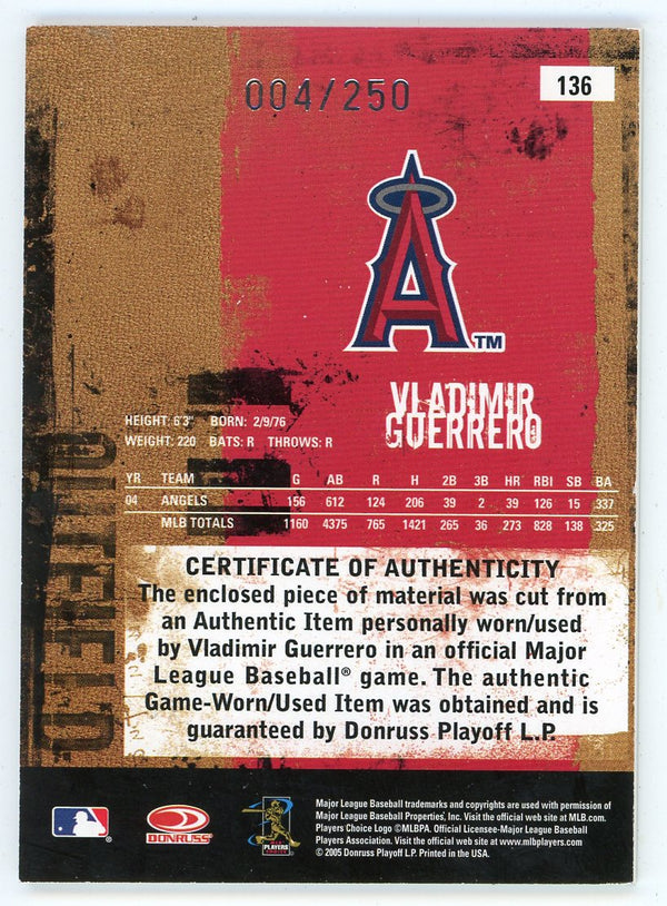 Vladimir Guerrero 2005 Donruss Leather & Lumber Patch Relic #136