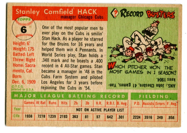 Stan Hack 1955 Topps # 6 Card