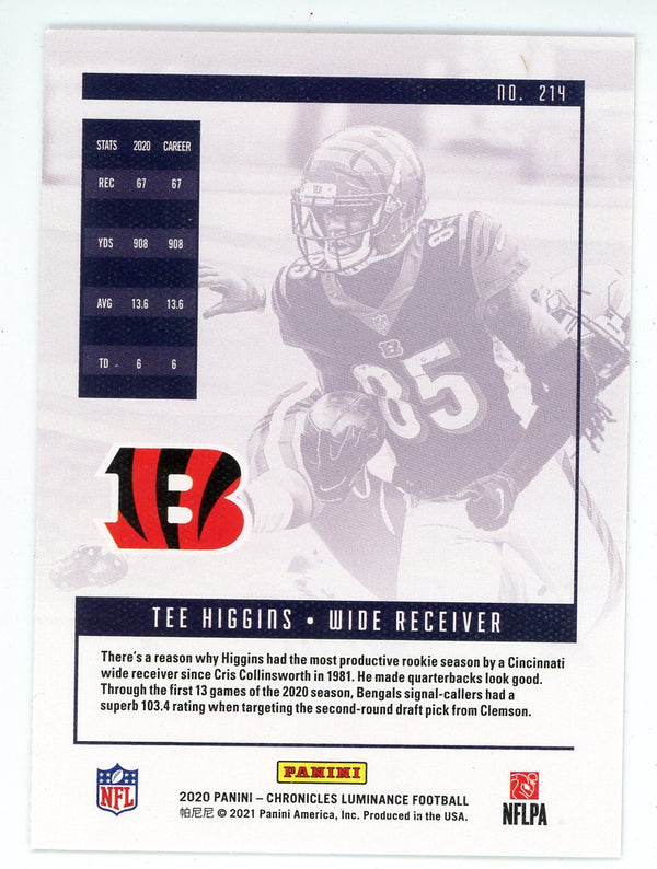 Tee Higgins 2020 Panini Chronicles Luminance Rookie Card #214