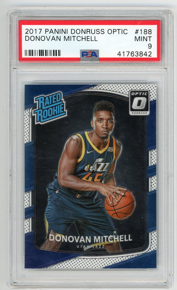 Donovan Mitchell 2017 Panini Donruss Optic Rated Rookie Card #188 (PSA Mint 9)