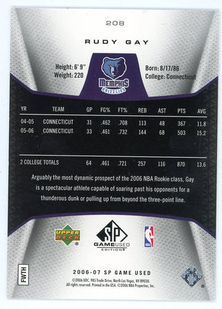 Rudy Gay 2006 Upper Deck SP Game Used #208