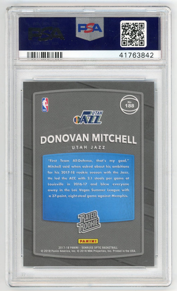 Donovan Mitchell 2017 Panini Donruss Optic Rated Rookie Card #188 (PSA Mint 9)