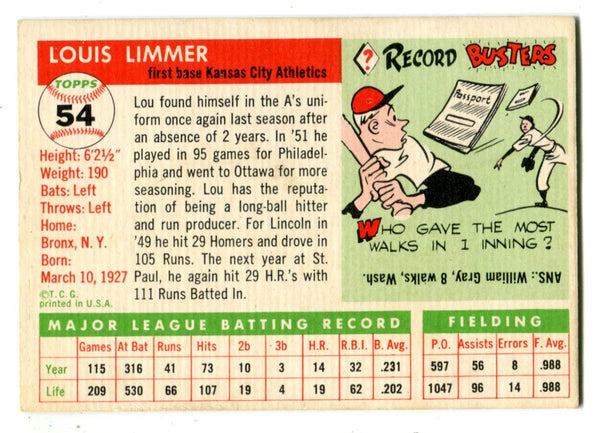 Lou Limmer 1955 Topps #54 Card