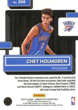 Chet Holmgren 2022-23 Donruss Optic Rookie Card #208