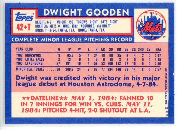 Dwight Gooden Autographed 1984 Topps Rookie Card #42t