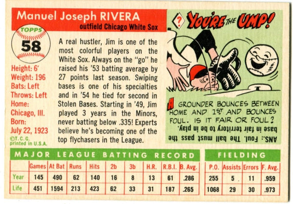 Jim Rivera 1955 Topps #58 Card