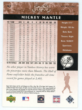 Mickey Mantle 2005 Upper Deck HOF Placards #92