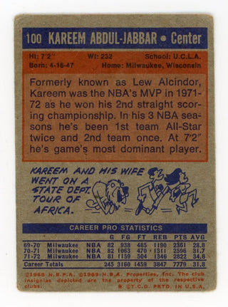 Kareem Abdul Jabbar 1968 Topps Bucks #100 Card