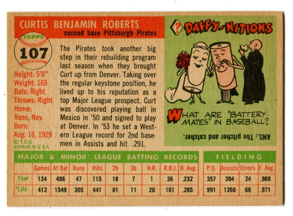 Curt Roberts 1955 Topps #107 Card