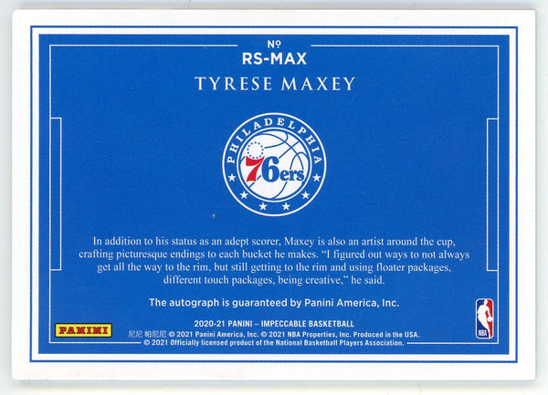 Tyrese Maxey 2020-21 Panini Impeccable Autographed Rookie Signatures Card #RS-MAX