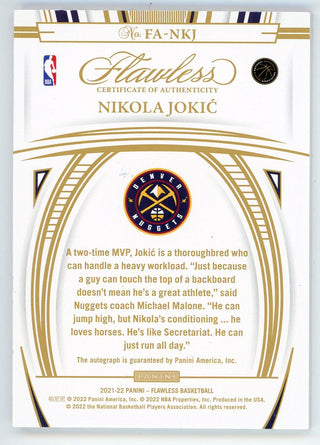 Nikola Jokic 2021-22 Panini Flawless Autographed Card #FA-NKJ