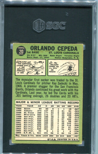 Orlando Cepeda 1967 Topps #20 SGC 4 Card