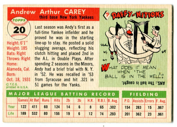 Andy Carey  1955 Topps #20 Card