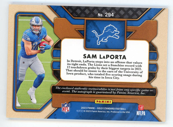 Sam LaPorta 2023 Panini Gold Standard Patch Relics Rookie Card #294