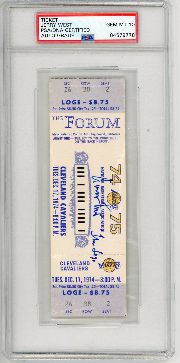 Jerry West Autographed Ticket PSA Auto 10