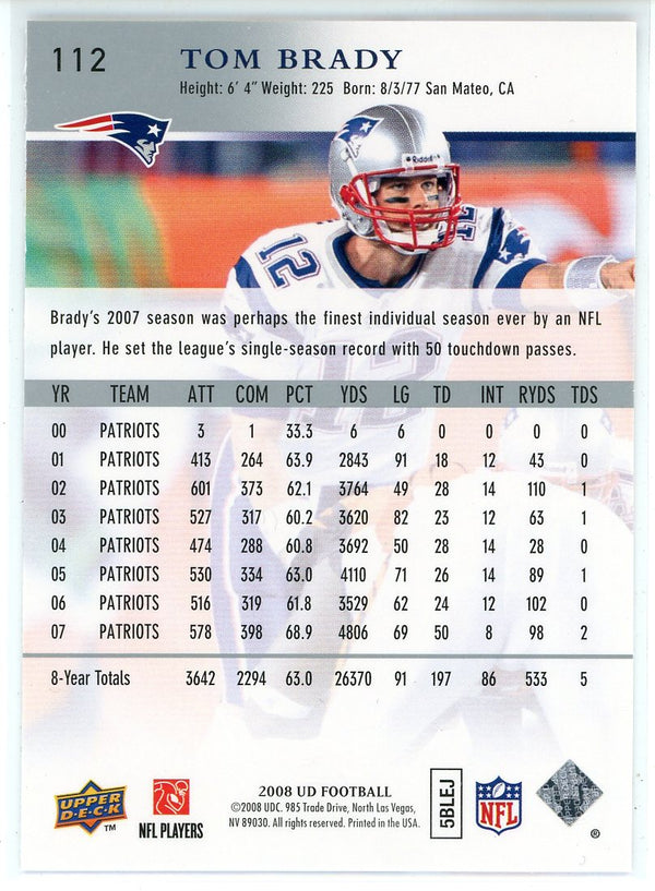 Tom Brady 2008 Upper Deck Card #112