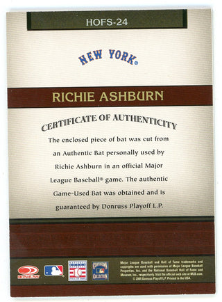 Richie Ashburn 2005 Donruss Greats HOF Souvenirs Bat Relic #HOFS-24