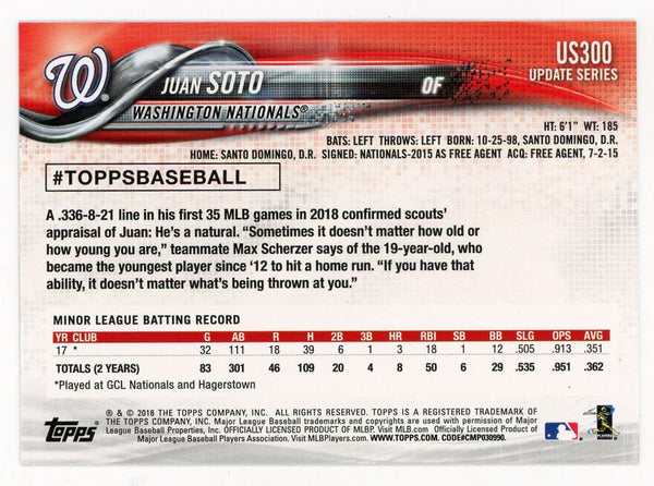 Juan Soto 2018 Topps Update Series #US300 Card