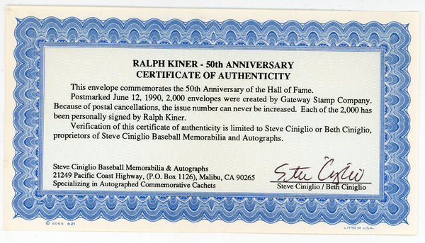 Ralph Kiner Autographed First Day Cover